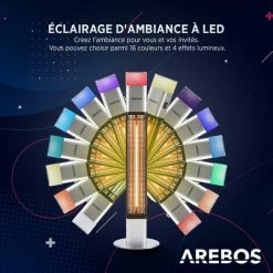 AREBOS Radiateur Infrarouge | Chauffage Radiant électrique | 1500W | LED 16 Couleurs | Intérieur Et Extérieur | Sol | Avec Pied Et Télécommande | Argent - Argent -Chauffage d'extérieur Soldes 39605872 4