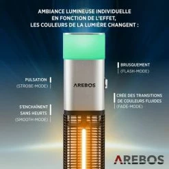 AREBOS Radiateur Infrarouge | Chauffage Radiant électrique | 1500W | LED 16 Couleurs | Intérieur Et Extérieur | Sol | Avec Pied Et Télécommande | Argent - Argent -Chauffage d'extérieur Soldes 39605872 5