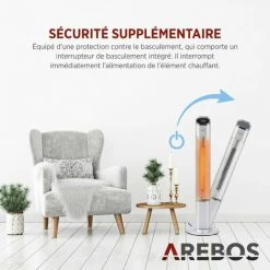 AREBOS Chauffage Infrarouge | Radiateur Radiant électrique | Sur Pied | 2000 W | 2 Niveaux | Minuterie 24 Heures | Télécommande | Tube Carbone | Intérieur Et Extérieur | Chauffage De Terrasse | Argent - Argent 9 AREBOS Chauffage Infrarouge | Radiateur Radiant électrique | Sur Pied | 2000 W | 2 Niveaux | Minuterie 24 Heures | Télécommande | Tube Carbone | Intérieur Et Extérieur | Chauffage De Terrasse | Argent - Argent -Chauffage d'extérieur Soldes 39669675 3