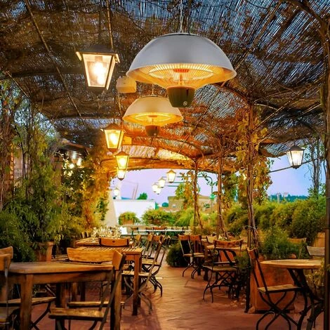 AREBOS Chauffage Infrarouge Plafond | Radiateur électrique Suspendu | Rond | Matériel De Montage Incl. | Chauffage De Terrasse | 2 Niveaux 750 W / 1500 W | Extérieuer Et Intérieur | Argenté - Argent 4 AREBOS Chauffage Infrarouge Plafond | Radiateur électrique Suspendu | Rond | Matériel De Montage Incl. | Chauffage De Terrasse | 2 Niveaux 750 W / 1500 W | Extérieuer Et Intérieur | Argenté - Argent – Image 2