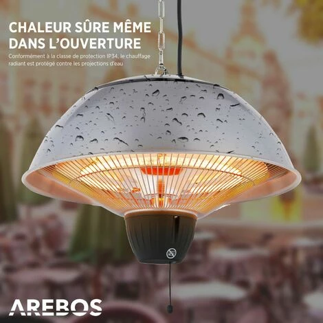 AREBOS Chauffage Infrarouge Plafond | Radiateur électrique Suspendu | Rond | Matériel De Montage Incl. | Chauffage De Terrasse | 2 Niveaux 750 W / 1500 W | Extérieuer Et Intérieur | Argenté - Argent 6 AREBOS Chauffage Infrarouge Plafond | Radiateur électrique Suspendu | Rond | Matériel De Montage Incl. | Chauffage De Terrasse | 2 Niveaux 750 W / 1500 W | Extérieuer Et Intérieur | Argenté - Argent – Image 4