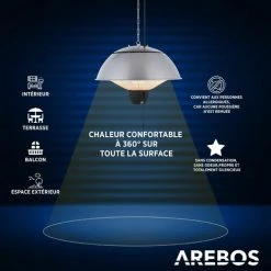 AREBOS Chauffage Infrarouge Plafond | Radiateur électrique Suspendu | Rond | Matériel De Montage Incl. | Chauffage De Terrasse | 2 Niveaux 750 W / 1500 W | Extérieuer Et Intérieur | Argenté - Argent 11 AREBOS Chauffage Infrarouge Plafond | Radiateur électrique Suspendu | Rond | Matériel De Montage Incl. | Chauffage De Terrasse | 2 Niveaux 750 W / 1500 W | Extérieuer Et Intérieur | Argenté - Argent -Chauffage d'extérieur Soldes 39669676 5