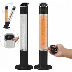 AREBOS Chauffage Infrarouge | Radiateur Radiant électrique | Sur Pied | 2000 W | 2 Niveaux | Minuterie 24 Heures | Télécommande | Tube Carbone | Intérieur Et Extérieur | Chauffage De Terrasse | Noir - Noir