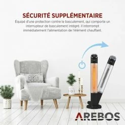 AREBOS Chauffage Infrarouge | Radiateur Radiant électrique | Sur Pied | 2000 W | 2 Niveaux | Minuterie 24 Heures | Télécommande | Tube Carbone | Intérieur Et Extérieur | Chauffage De Terrasse | Noir - Noir 10 AREBOS Chauffage Infrarouge | Radiateur Radiant électrique | Sur Pied | 2000 W | 2 Niveaux | Minuterie 24 Heures | Télécommande | Tube Carbone | Intérieur Et Extérieur | Chauffage De Terrasse | Noir - Noir -Chauffage d'extérieur Soldes 39669677 4