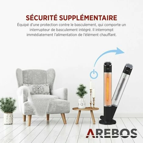 AREBOS Chauffage Infrarouge | Radiateur Radiant électrique | Sur Pied | 2000 W | 2 Niveaux | Minuterie 24 Heures | Télécommande | Tube Carbone | Intérieur Et Extérieur | Chauffage De Terrasse | Noir - Noir 6 AREBOS Chauffage Infrarouge | Radiateur Radiant électrique | Sur Pied | 2000 W | 2 Niveaux | Minuterie 24 Heures | Télécommande | Tube Carbone | Intérieur Et Extérieur | Chauffage De Terrasse | Noir - Noir – Image 4