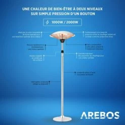 AREBOS Chauffage Sur Pied | Lampe Chauffante Pour Terrasse | 2 Niveaux & 2 Tubes De Chauffage | Avec Tige Télescopique Réglable En Hauteur | Interrupteur à Bascule | Rayonnement Thermique à 360 ° 9 AREBOS Chauffage Sur Pied | Lampe Chauffante Pour Terrasse | 2 Niveaux & 2 Tubes De Chauffage | Avec Tige Télescopique Réglable En Hauteur | Interrupteur à Bascule | Rayonnement Thermique à 360 ° -Chauffage d'extérieur Soldes 39838092 3