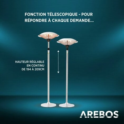 AREBOS Chauffage Sur Pied | Lampe Chauffante Pour Terrasse | 2 Niveaux & 2 Tubes De Chauffage | Avec Tige Télescopique Réglable En Hauteur | Interrupteur à Bascule | Rayonnement Thermique à 360 ° 6 AREBOS Chauffage Sur Pied | Lampe Chauffante Pour Terrasse | 2 Niveaux & 2 Tubes De Chauffage | Avec Tige Télescopique Réglable En Hauteur | Interrupteur à Bascule | Rayonnement Thermique à 360 ° – Image 4