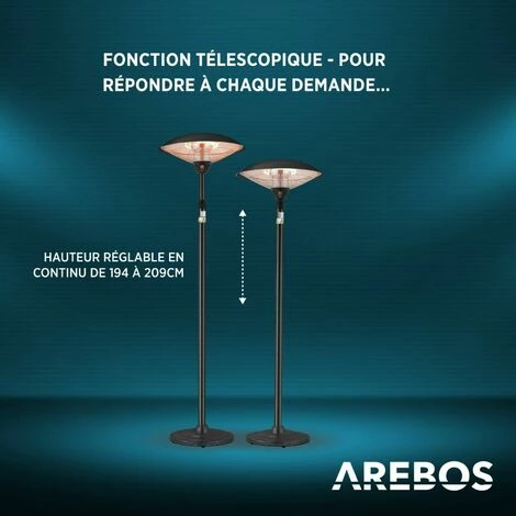 AREBOS Chauffage Infrarouge Sur Pied | Radiateur Terrasse électrique | 2 Niveaux | 2 Tubes De Chauffage | Tige Télescopique Réglable En Hauteur | Interrupteur à Bascule | Rayonnement Thermique 360° 6 AREBOS Chauffage Infrarouge Sur Pied | Radiateur Terrasse électrique | 2 Niveaux | 2 Tubes De Chauffage | Tige Télescopique Réglable En Hauteur | Interrupteur à Bascule | Rayonnement Thermique 360° – Image 4