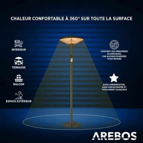 AREBOS Chauffage Infrarouge Sur Pied | Radiateur Terrasse électrique | 2 Niveaux | 2 Tubes De Chauffage | Tige Télescopique Réglable En Hauteur | Interrupteur à Bascule | Rayonnement Thermique 360° 7 AREBOS Chauffage Infrarouge Sur Pied | Radiateur Terrasse électrique | 2 Niveaux | 2 Tubes De Chauffage | Tige Télescopique Réglable En Hauteur | Interrupteur à Bascule | Rayonnement Thermique 360° – Image 5