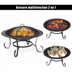 GOPLUS Brasero Extérieur En Métal Avec Poker Et Couvercle De Protection, Foyer De Chauffage/Barbecue Pour Jardin Avec Grille De Fer