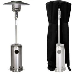 BENEFFITO KOHALA - Parasol Chauffant Acier Inoxydable Gris - Chauffage D'Extérieur à Gaz - Surface De Chauffe 30m2 - Housse Noire - Allumage Facile - Roulettes - Inox