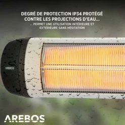 AREBOS Hauffage Radiant Infrarouge 2500 W | Radiateur Terrasse | Télécommande | 3 Réglages De Chaleur | Matériel De Montage Inclus | Murale | Inclination 90° | Chauffage De Plafond | Argenté - Argent 10 AREBOS Hauffage Radiant Infrarouge 2500 W | Radiateur Terrasse | Télécommande | 3 Réglages De Chaleur | Matériel De Montage Inclus | Murale | Inclination 90° | Chauffage De Plafond | Argenté - Argent -Chauffage d'extérieur Soldes 40467620 4