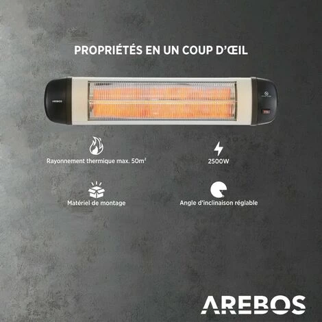 AREBOS Chauffage Radiant Infrarouge 2500 W | Radiateur électrique| Protection IP34 | Réglable à L'infini | Fixation Murale | Chauffage De Patio | Argenté - Argent 5 AREBOS Chauffage Radiant Infrarouge 2500 W | Radiateur électrique| Protection IP34 | Réglable à L'infini | Fixation Murale | Chauffage De Patio | Argenté - Argent – Image 3