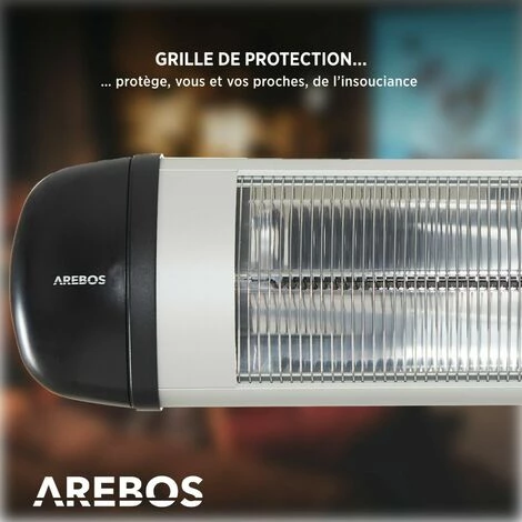 AREBOS Chauffage Radiant Infrarouge 2500 W | Radiateur électrique| Protection IP34 | Réglable à L'infini | Fixation Murale | Chauffage De Patio | Argenté - Argent 7 AREBOS Chauffage Radiant Infrarouge 2500 W | Radiateur électrique| Protection IP34 | Réglable à L'infini | Fixation Murale | Chauffage De Patio | Argenté - Argent – Image 5