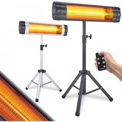 AREBOS Chauffage Radiant Infrarouge | Radiateur électrique | 2500 W | Télécommande | Support Transversal | Réglable En Hauteur | Protection IP20 | 3 Niveaux | Fixation Murale | Intérieur Et Extérieur | Noir - Noir