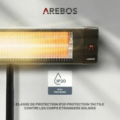 AREBOS Chauffage Radiant Infrarouge | Radiateur électrique | 2500 W | Télécommande | Support Transversal | Réglable En Hauteur | Protection IP20 | 3 Niveaux | Fixation Murale | Intérieur Et Extérieur | Noir - Noir -Chauffage d'extérieur Soldes 41380938 4