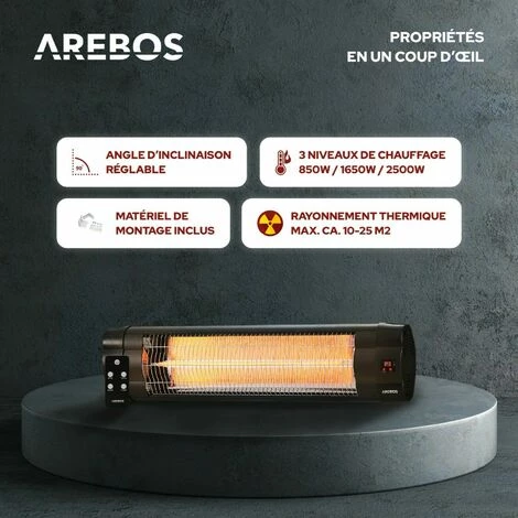 AREBOS Radiateur Infrarouge | Chauffage Radiant Terrasse | Protection IP20 | Tube Carbone | Murale | 2500W | Inclination 90°| Télecommande | 3 Niveaux | Intérieur Et Extérieur | Noir 5 AREBOS Radiateur Infrarouge | Chauffage Radiant Terrasse | Protection IP20 | Tube Carbone | Murale | 2500W | Inclination 90°| Télecommande | 3 Niveaux | Intérieur Et Extérieur | Noir – Image 3