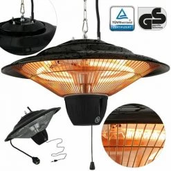 AREBOS Chauffage Radiant Monté Au Plafond | Chauffage De Balcon | Chauffage De Tente | Chauffage De Patio | Puissance De 1500W | Chaleur à 360° | Technologie Anti-reflet | Suspension |Noir - Noir