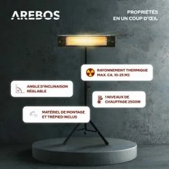 AREBOS Chauffage Radiant Infrarouge 2500 W Avec Support | Radiateur électrique | Réglable En Hauteur | Chaleur Réglable | Inclination 90° | Fixation Murale Incl. | Intérieur Et Extérieur | Noir - Noir 9 AREBOS Chauffage Radiant Infrarouge 2500 W Avec Support | Radiateur électrique | Réglable En Hauteur | Chaleur Réglable | Inclination 90° | Fixation Murale Incl. | Intérieur Et Extérieur | Noir - Noir -Chauffage d'extérieur Soldes 41592886 3