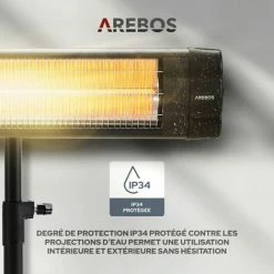 AREBOS Chauffage Radiant Infrarouge 2500 W Avec Support | Radiateur électrique | Réglable En Hauteur | Chaleur Réglable | Inclination 90° | Fixation Murale Incl. | Intérieur Et Extérieur | Noir - Noir 10 AREBOS Chauffage Radiant Infrarouge 2500 W Avec Support | Radiateur électrique | Réglable En Hauteur | Chaleur Réglable | Inclination 90° | Fixation Murale Incl. | Intérieur Et Extérieur | Noir - Noir -Chauffage d'extérieur Soldes 41592886 4