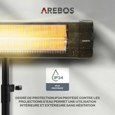 AREBOS Chauffage Radiant Infrarouge 2500 W Avec Support | Radiateur électrique | Réglable En Hauteur | Chaleur Réglable | Inclination 90° | Fixation Murale Incl. | Intérieur Et Extérieur | Noir - Noir 6 AREBOS Chauffage Radiant Infrarouge 2500 W Avec Support | Radiateur électrique | Réglable En Hauteur | Chaleur Réglable | Inclination 90° | Fixation Murale Incl. | Intérieur Et Extérieur | Noir - Noir – Image 4