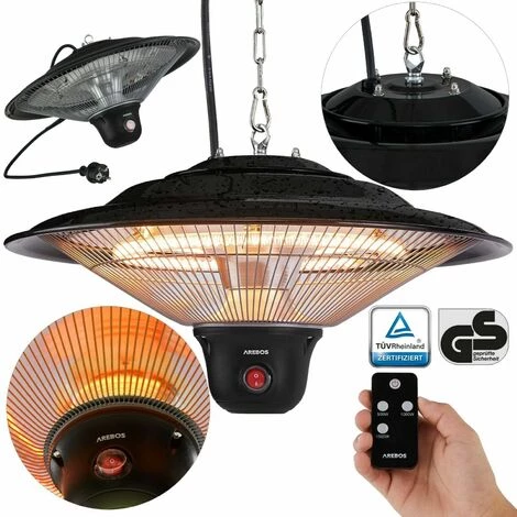 AREBOS Chauffage Infrarouge Plafond | Radiateur électrique Suspendu | | 3 Réglages De Chaleur 500W / 1000W / 1500W | Télécommande | Chaleur à 360° | Technologie Anti-reflet | Matériel Incl. | Noir - Noir 3 AREBOS Chauffage Infrarouge Plafond | Radiateur électrique Suspendu | | 3 Réglages De Chaleur 500W / 1000W / 1500W | Télécommande | Chaleur à 360° | Technologie Anti-reflet | Matériel Incl. | Noir - Noir