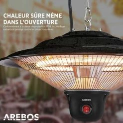 AREBOS Chauffage Infrarouge Plafond | Radiateur électrique Suspendu | | 3 Réglages De Chaleur 500W / 1000W / 1500W | Télécommande | Chaleur à 360° | Technologie Anti-reflet | Matériel Incl. | Noir - Noir 10 AREBOS Chauffage Infrarouge Plafond | Radiateur électrique Suspendu | | 3 Réglages De Chaleur 500W / 1000W / 1500W | Télécommande | Chaleur à 360° | Technologie Anti-reflet | Matériel Incl. | Noir - Noir -Chauffage d'extérieur Soldes 41826681 4