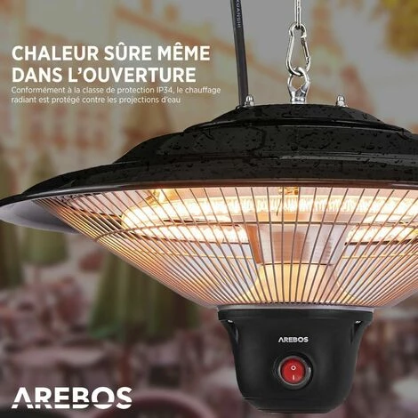 AREBOS Chauffage Infrarouge Plafond | Radiateur électrique Suspendu | | 3 Réglages De Chaleur 500W / 1000W / 1500W | Télécommande | Chaleur à 360° | Technologie Anti-reflet | Matériel Incl. | Noir - Noir 6 AREBOS Chauffage Infrarouge Plafond | Radiateur électrique Suspendu | | 3 Réglages De Chaleur 500W / 1000W / 1500W | Télécommande | Chaleur à 360° | Technologie Anti-reflet | Matériel Incl. | Noir - Noir – Image 4