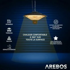 AREBOS Chauffage Infrarouge Plafond | Radiateur électrique Suspendu | | 3 Réglages De Chaleur 500W / 1000W / 1500W | Télécommande | Chaleur à 360° | Technologie Anti-reflet | Matériel Incl. | Noir - Noir 11 AREBOS Chauffage Infrarouge Plafond | Radiateur électrique Suspendu | | 3 Réglages De Chaleur 500W / 1000W / 1500W | Télécommande | Chaleur à 360° | Technologie Anti-reflet | Matériel Incl. | Noir - Noir -Chauffage d'extérieur Soldes 41826681 5