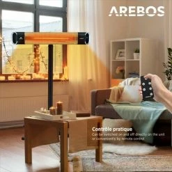 AREBOS Chauffage Radiant Infrarouge | Radiateur électrique | 2000 W | Télécommande | Support | Réglage Hauteur | Inclinaison 60°| 2 Réglages | Fixation Murale | Intérieur Et Extérieur | Noir - Noir 9 AREBOS Chauffage Radiant Infrarouge | Radiateur électrique | 2000 W | Télécommande | Support | Réglage Hauteur | Inclinaison 60°| 2 Réglages | Fixation Murale | Intérieur Et Extérieur | Noir - Noir -Chauffage d'extérieur Soldes 41826683 3