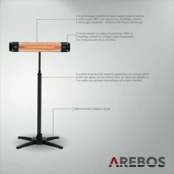 AREBOS Chauffage Radiant Infrarouge | Radiateur électrique | 2000 W | Télécommande | Support | Réglage Hauteur | Inclinaison 60°| 2 Réglages | Fixation Murale | Intérieur Et Extérieur | Noir - Noir 11 AREBOS Chauffage Radiant Infrarouge | Radiateur électrique | 2000 W | Télécommande | Support | Réglage Hauteur | Inclinaison 60°| 2 Réglages | Fixation Murale | Intérieur Et Extérieur | Noir - Noir -Chauffage d'extérieur Soldes 41826683 5