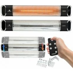 AREBOS Chauffage Radiant Infrarouge 2000 W | Radiateur électrique| Télécommande | 2 Puissances | Inclinaison De 60° | Matériel De Fixation | Murale | Noir - Noir