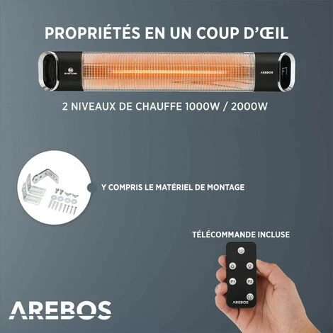 AREBOS Chauffage Radiant Infrarouge 2000 W | Radiateur électrique| Télécommande | 2 Puissances | Inclinaison De 60° | Matériel De Fixation | Murale | Noir - Noir 5 AREBOS Chauffage Radiant Infrarouge 2000 W | Radiateur électrique| Télécommande | 2 Puissances | Inclinaison De 60° | Matériel De Fixation | Murale | Noir - Noir – Image 3