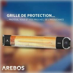 AREBOS Chauffage Radiant Infrarouge 2000 W | Radiateur électrique| Télécommande | 2 Puissances | Inclinaison De 60° | Matériel De Fixation | Murale | Noir - Noir 11 AREBOS Chauffage Radiant Infrarouge 2000 W | Radiateur électrique| Télécommande | 2 Puissances | Inclinaison De 60° | Matériel De Fixation | Murale | Noir - Noir -Chauffage d'extérieur Soldes 41826684 5