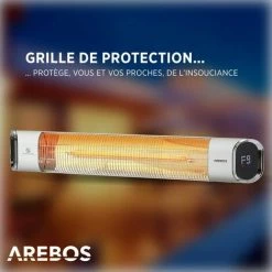 AREBOS Chauffage Radiant Infrarouge | Radiateur électrique | 2000 W| Télécommande | 2 Niveaux De Chaleur | Inclinasion 60° | Matériel De Fixation | Murale | Affichage LED | Argenté - Argent 11 AREBOS Chauffage Radiant Infrarouge | Radiateur électrique | 2000 W| Télécommande | 2 Niveaux De Chaleur | Inclinasion 60° | Matériel De Fixation | Murale | Affichage LED | Argenté - Argent -Chauffage d'extérieur Soldes 41828853 5