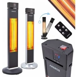 AREBOS Radiateur Infrarouge Sur Pied 2000 W | Avec Télécommande | Indice De Protection IP34 | Technologie Low Glare | 3 Niveaux De Chauffage | Noir - Noir