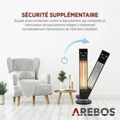 AREBOS Radiateur Infrarouge Sur Pied 2000 W | Avec Télécommande | Indice De Protection IP34 | Technologie Low Glare | 3 Niveaux De Chauffage | Noir - Noir -Chauffage d'extérieur Soldes 42224785 3