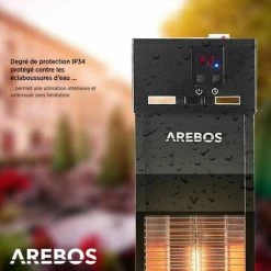 AREBOS Radiateur Infrarouge Sur Pied 2000 W | Avec Télécommande | Indice De Protection IP34 | Technologie Low Glare | 3 Niveaux De Chauffage | Noir - Noir -Chauffage d'extérieur Soldes 42224785 5