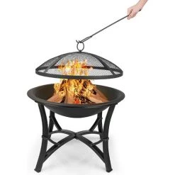 BAMNY Brasero Exterieur ?56,5 * 50cm, Foyer Barbecue Exterieur, Brasero De Jardin Avec Grill & Fourchette à Feu & Couvercle De Protection Contre Les étincelles, Pour Barbecue/Chauffage -Chauffage d'extérieur Soldes 42678129 2