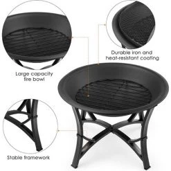 BAMNY Brasero Exterieur ?56,5 * 50cm, Foyer Barbecue Exterieur, Brasero De Jardin Avec Grill & Fourchette à Feu & Couvercle De Protection Contre Les étincelles, Pour Barbecue/Chauffage -Chauffage d'extérieur Soldes 42678129 3