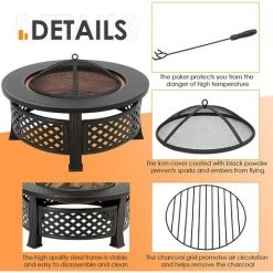 BAMNY Brasero Exterieur 81*81*51cm,Brasero De Jardin,Foyer De Chauffage,Terrasse BBQ,Brasero Barbecue,avec 304 Grill En Acier Inoxydable,Couvercle De Protection Contre Les étincelles, Fête/Patio/Camp,Ronde 10 BAMNY Brasero Exterieur 81*81*51cm,Brasero De Jardin,Foyer De Chauffage,Terrasse BBQ,Brasero Barbecue,avec 304 Grill En Acier Inoxydable,Couvercle De Protection Contre Les étincelles, Fête/Patio/Camp,Ronde -Chauffage d'extérieur Soldes 42685179 4