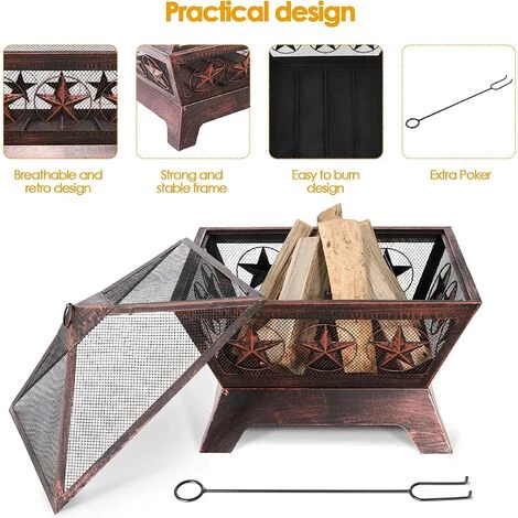 Gizcam Brasero Exterieur 61,5 * 61,5 * 54 Cm, Foyer Barbecue Exterieur, Barbecue Charbon Avec Fourchette à Feu & Couvercle De Protection Contre Les Étincelles, Pour Jardin/Terrasse/Chauffage 5 Gizcam Brasero Exterieur 61,5 * 61,5 * 54 Cm, Foyer Barbecue Exterieur, Barbecue Charbon Avec Fourchette à Feu & Couvercle De Protection Contre Les Étincelles, Pour Jardin/Terrasse/Chauffage – Image 3