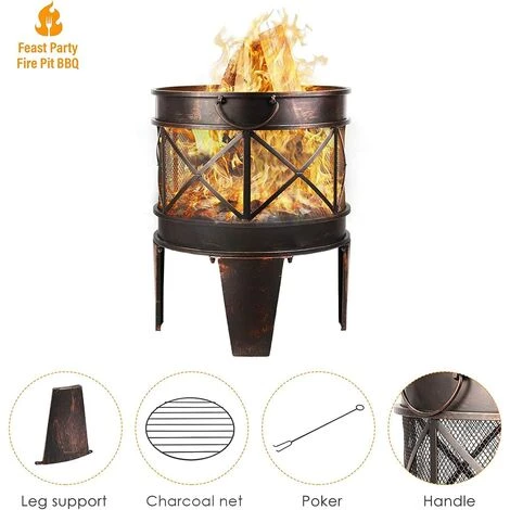 BAMNY Brasero De Jardin ? 42 Cm Avec Poignées, Brasier Extérieur Pour Jardin, Portable Cheminée Foyer Extérieur, Multifonction Brasero Foyer, Avec Fourche, Pour Camping, Feu De Camp, Terrasse, Jardin 4 BAMNY Brasero De Jardin ? 42 Cm Avec Poignées, Brasier Extérieur Pour Jardin, Portable Cheminée Foyer Extérieur, Multifonction Brasero Foyer, Avec Fourche, Pour Camping, Feu De Camp, Terrasse, Jardin – Image 2