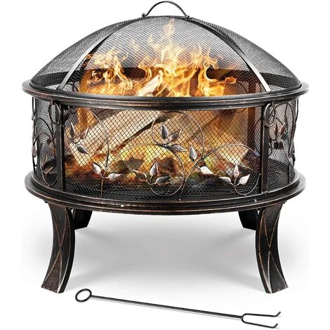 BAMNY Brasero De Jardin, 27 '' Cheminée Exterieur, Grille Poker Et Charbon De Bois, Pour Chauffage / Barbecue, Bol à Feu Pour Le Jardin, Terrasse Et Plage, (Motif De Fleurs Et Herbe) 3 BAMNY Brasero De Jardin, 27 '' Cheminée Exterieur, Grille Poker Et Charbon De Bois, Pour Chauffage / Barbecue, Bol à Feu Pour Le Jardin, Terrasse Et Plage, (Motif De Fleurs Et Herbe)