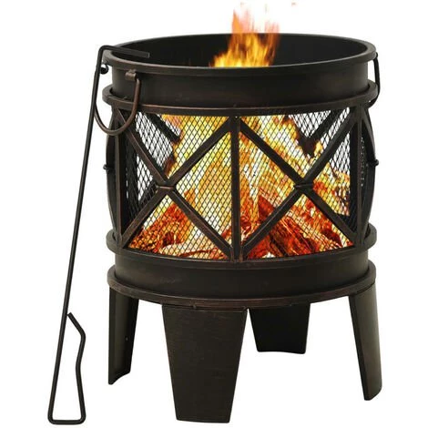 ASUPERMALL Foyer Rustique Avec Tisonnier Φ42x54 Cm Acier 3 ASUPERMALL Foyer Rustique Avec Tisonnier Φ42x54 Cm Acier