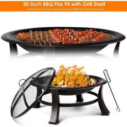PEDY Brasero Exterieur Ø76 * 46cm,Brasero De Jardin,Foyer De Barbecue/Chauffage,Terrasse BBQ,Brasero Barbecue,avec Grill,Couverture Étanche 600D,Couvercle De Protection Contre Les Étincelle,Fête/Patio/Camp -Chauffage d'extérieur Soldes 42827000 3