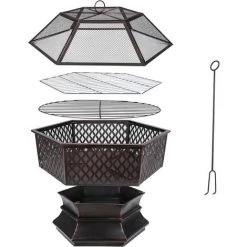 PEDY Extérieur Hexagonal 30 '', Brasero De Jardin, Brasero Exterieur En Acier Avec Couverture En Treillis Ignifuge, Foyer De Chauffage/ Barbecue Pour Jardin, Terrasse, Arrière-Cour, Piscine -Chauffage d'extérieur Soldes 43100180 3