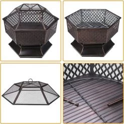 PEDY Extérieur Hexagonal 30 '', Brasero De Jardin, Brasero Exterieur En Acier Avec Couverture En Treillis Ignifuge, Foyer De Chauffage/ Barbecue Pour Jardin, Terrasse, Arrière-Cour, Piscine -Chauffage d'extérieur Soldes 43100180 4