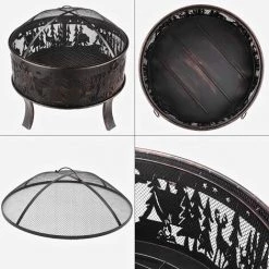 PEDY Brasero De Jardin, 69x69x65cm, 27 '' Cheminée Exterieur, Grille Poker Et Charbon De Bois, Pour Chauffage / Barbecue, Bol à Feu Pour Le Jardin, Terrasse Et Plage, Motif D'Elan, Grand Cadeau -Chauffage d'extérieur Soldes 43100186 4