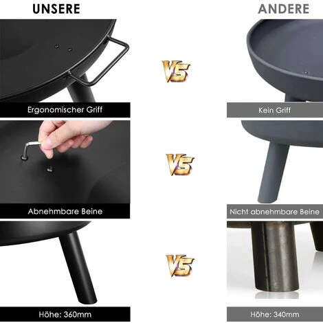 BAMNY Brasero Chauffage Extérieur Terrasse De Jardin, Pour Le Chauffage/BBQ, Diamètre 60cm Avec Poignées, En Métal Détachable Avec Fourchette à Feu,BBQ Camping Brasero 4 BAMNY Brasero Chauffage Extérieur Terrasse De Jardin, Pour Le Chauffage/BBQ, Diamètre 60cm Avec Poignées, En Métal Détachable Avec Fourchette à Feu,BBQ Camping Brasero – Image 2
